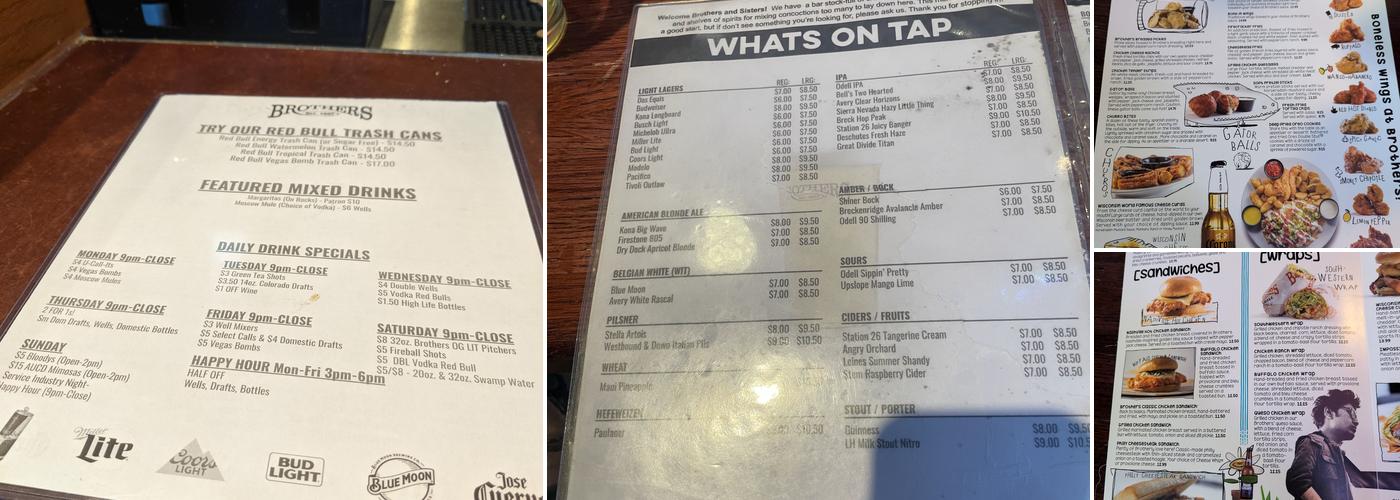 Brothers Bar & Grill Menu