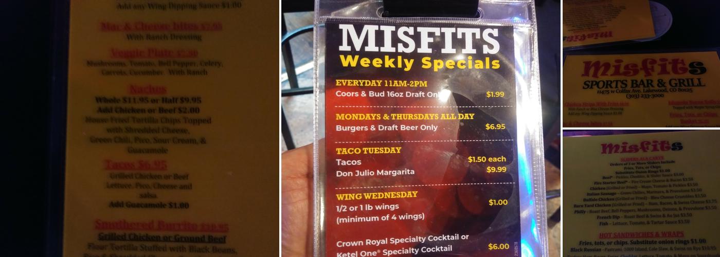 Misfits Sports Bar And Grill Menu