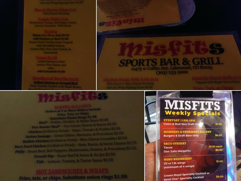Misfits Sports Bar And Grill Menu