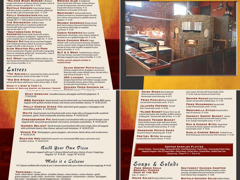 Copper Rail Bar & Grill Menu