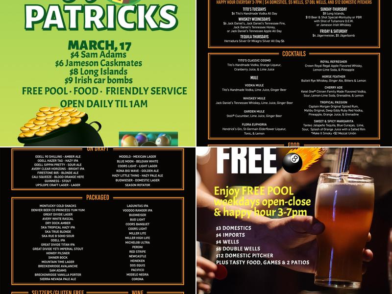 Tarantula Billiard & Bar Menu