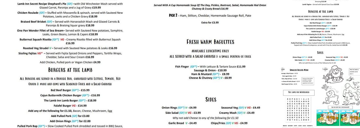 The Lamb Inn-Nomansland Menu