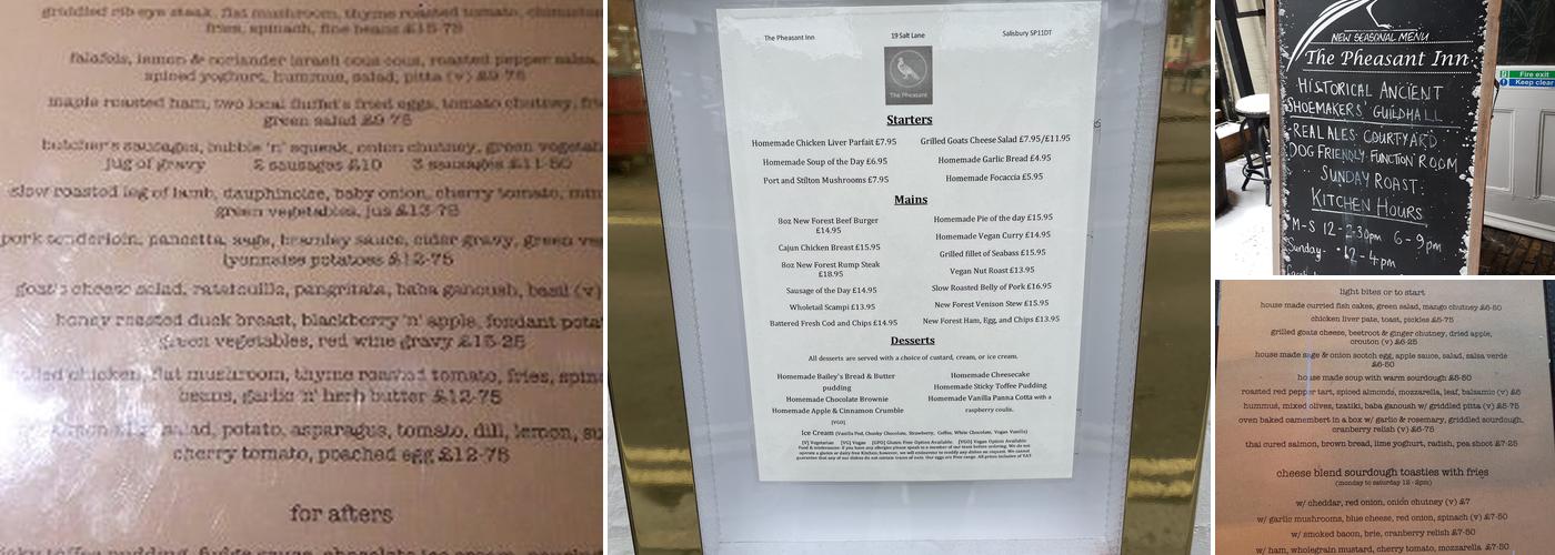 The Pheasant Inn Menu