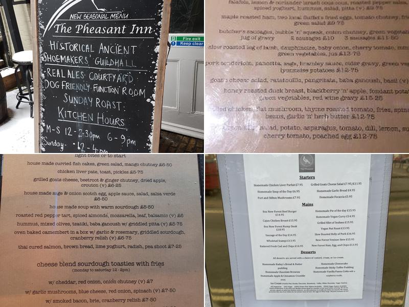 The Pheasant Inn Menu