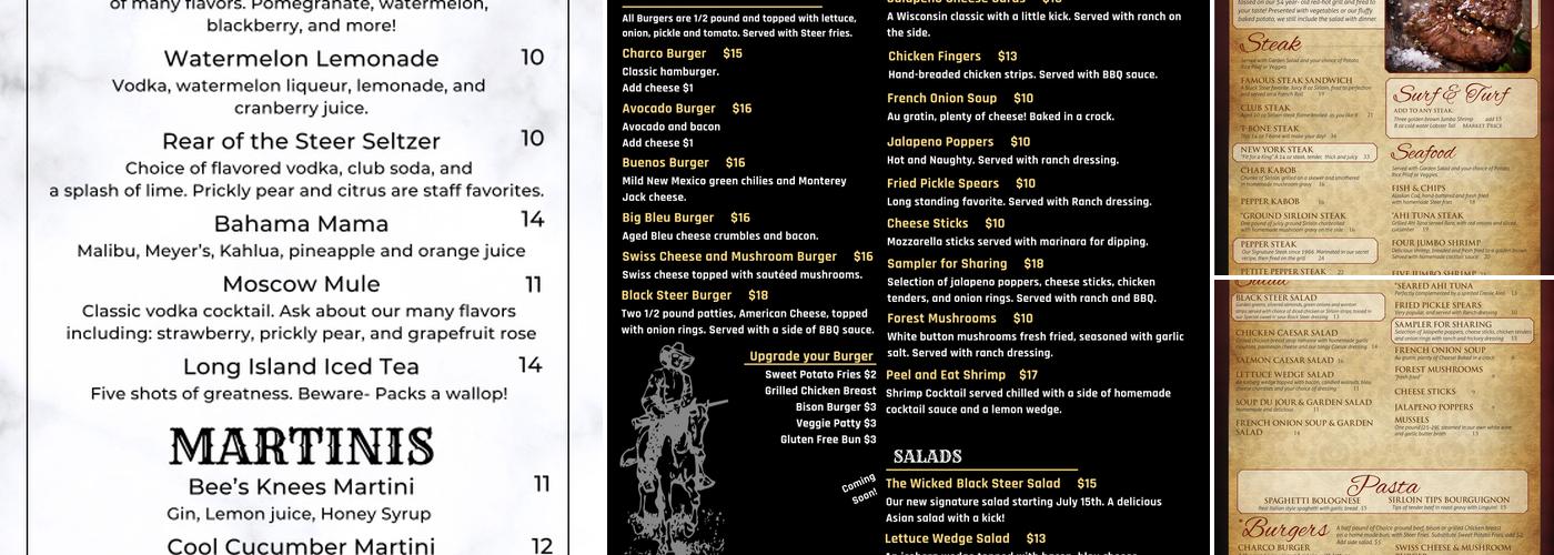 Black Steer Menu