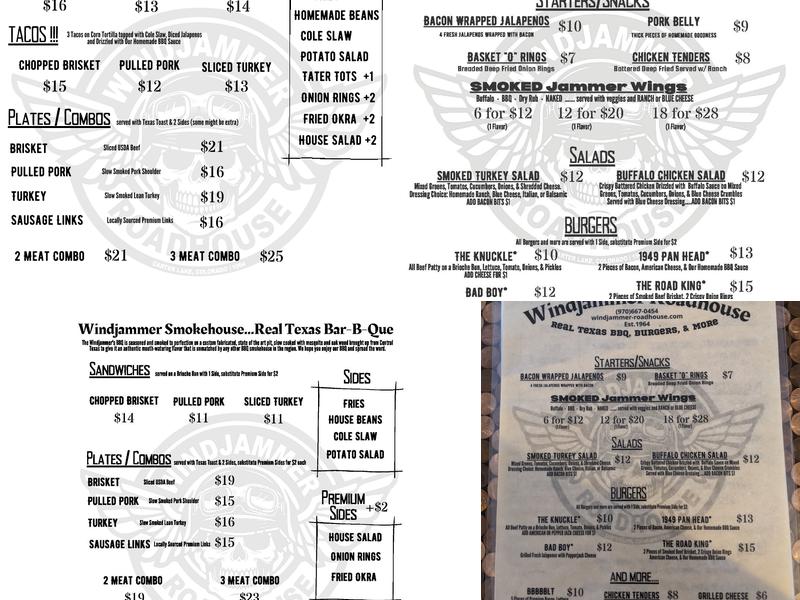 Windjammer Roadhouse Bar & Grill Menu