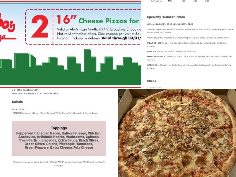 Abo's Pizza Menu