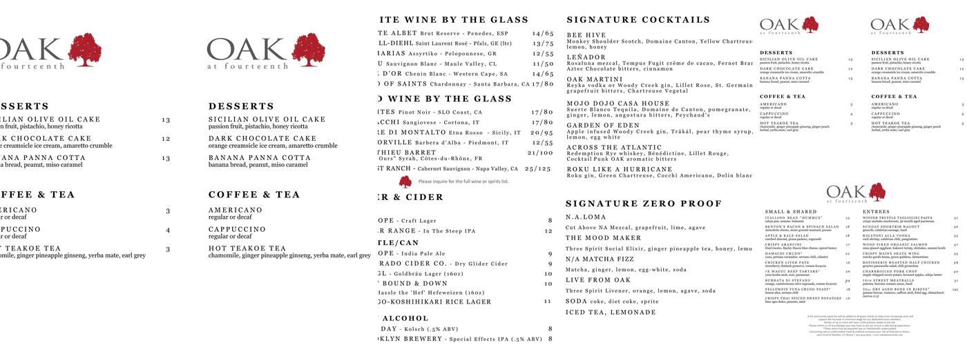 Oak Menu