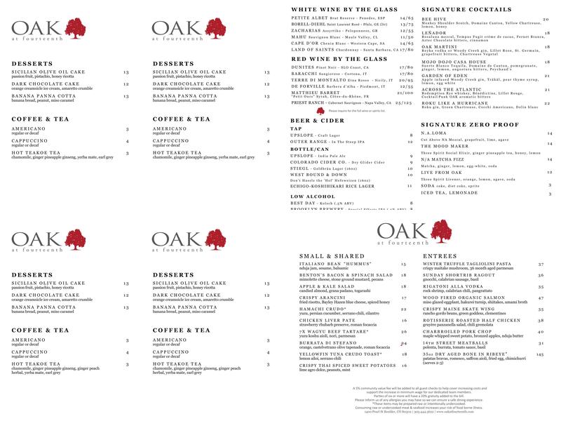 Oak Menu