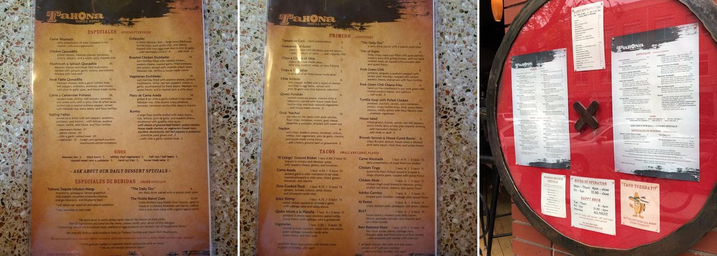 Tahona Tequila Bistro Menu
