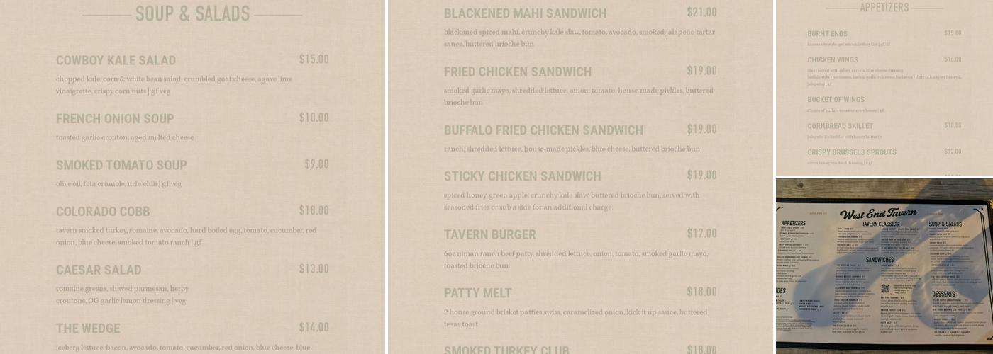 West End Tavern Menu