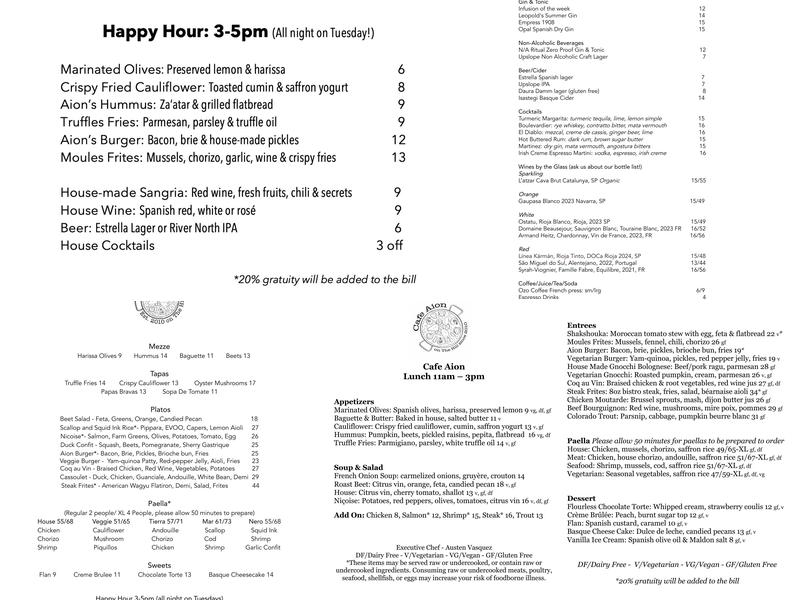Cafe Aion Menu