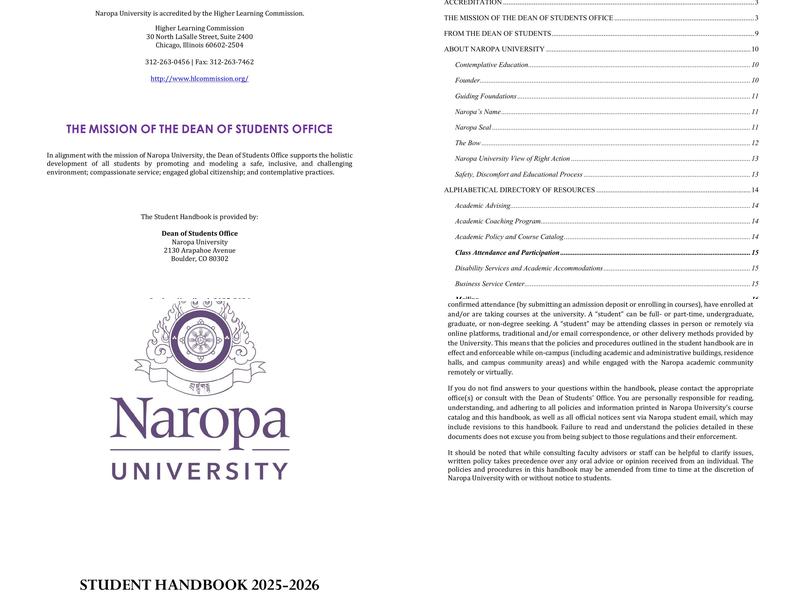 Naropa Cafe Menu