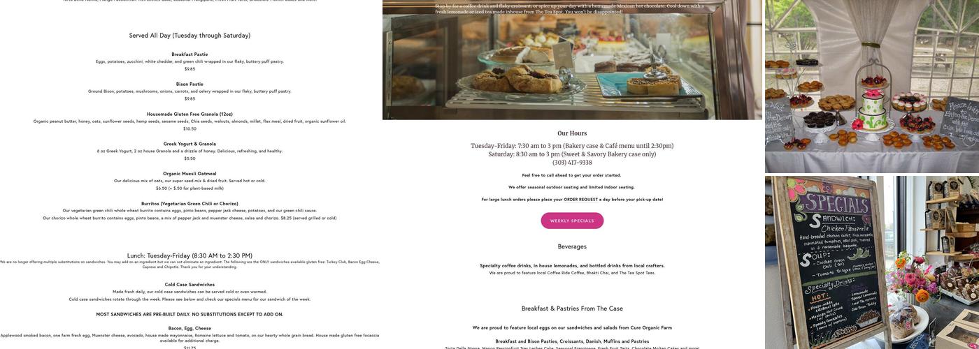 Shamane's Bakery Menu