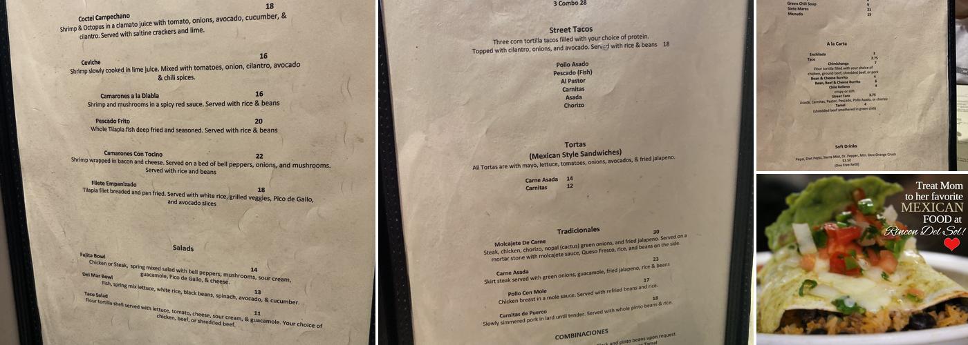 Rincon Del Sol Menu