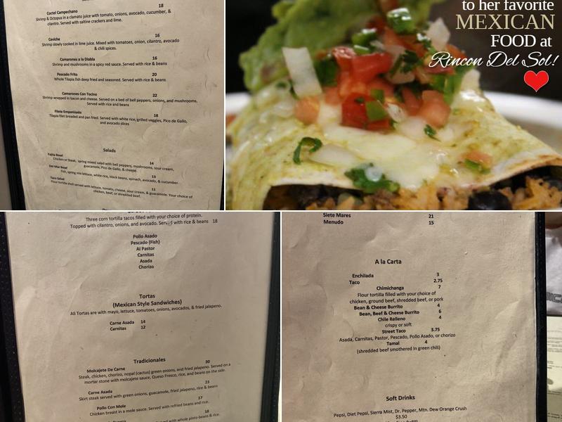 Rincon Del Sol Menu