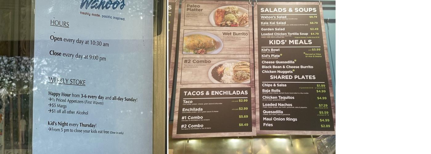 Wahoo's Fish Taco Menu