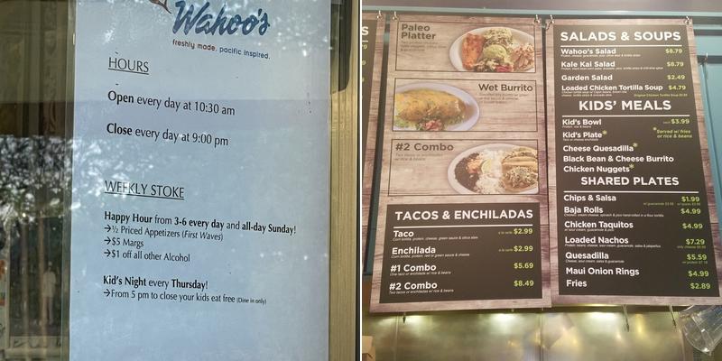 Wahoo's Fish Taco Menu