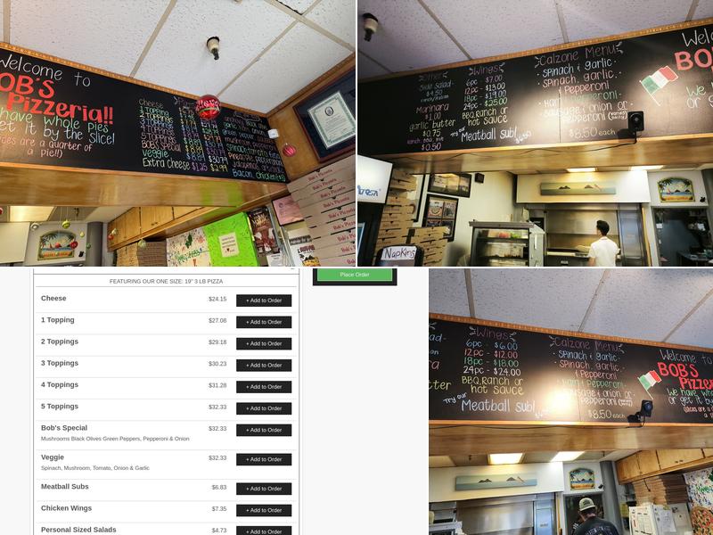 Bob's Pizzeria Menu