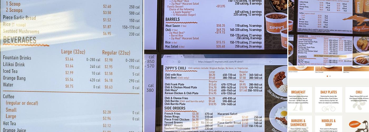 Zippy's Koko Marina Menu