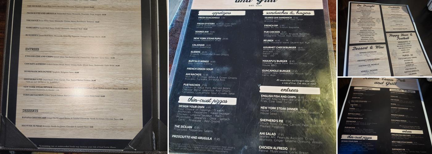 Kailua Town Pub and Grill Menu