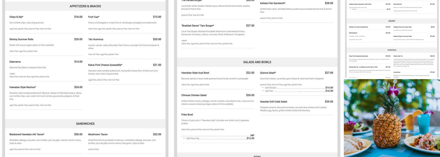 Seaside Grill Menu