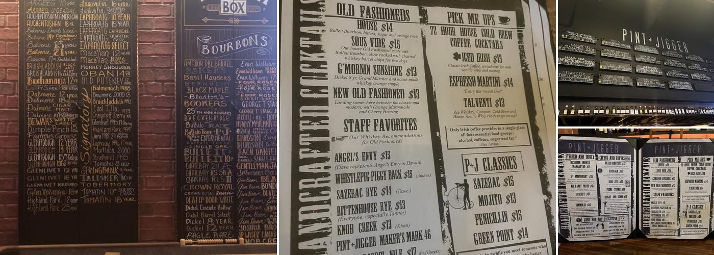 Pint and Jigger Menu