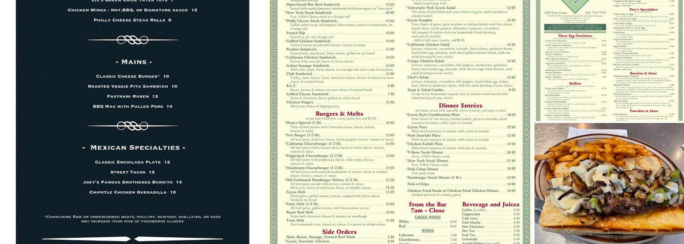 Pete's Kitchen Menu