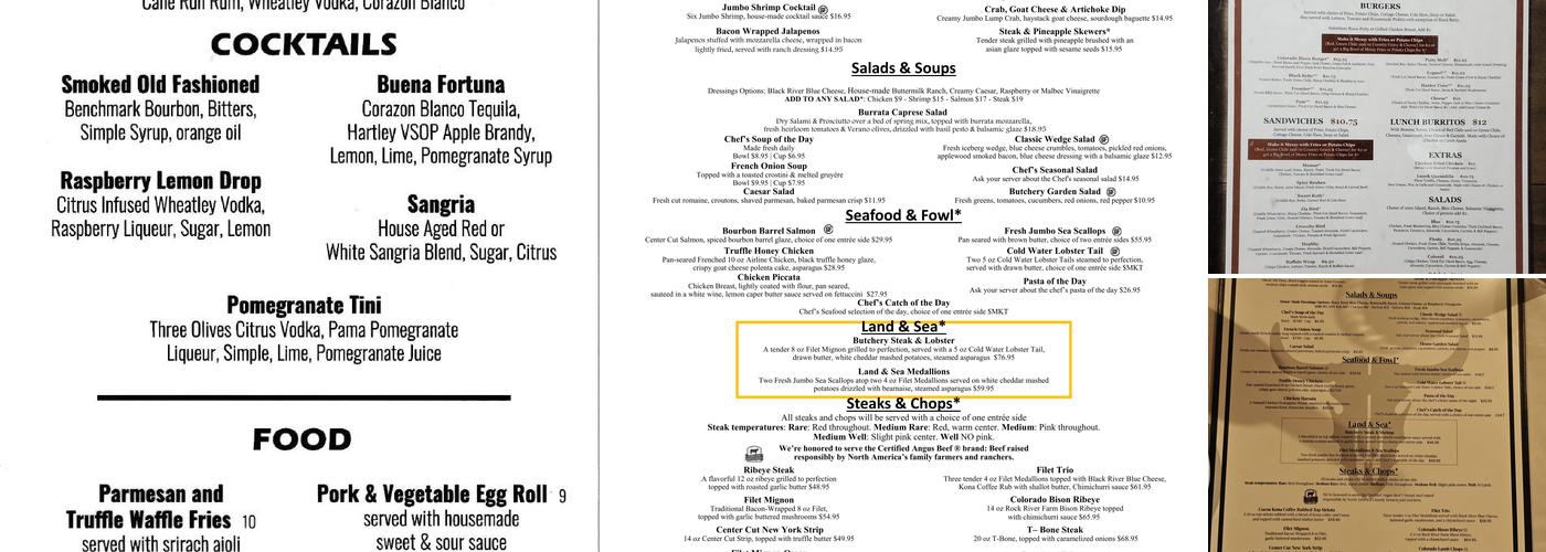 The Butchery- Steaks, Chops & Seafood Menu