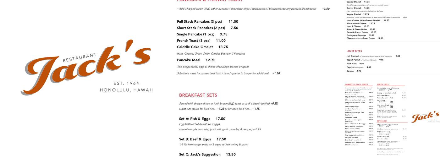 Jack's Restaurant Menu