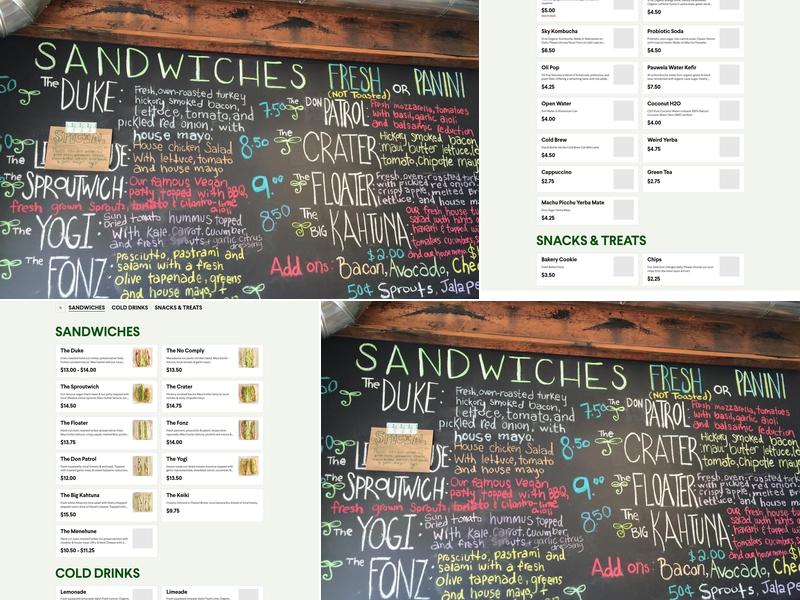 Sprout Sandwich Shop Menu