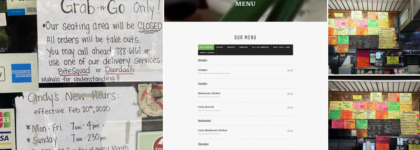 Andy's Sandwiches & Smoothies Menu