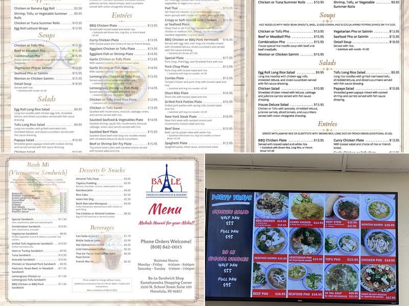 Ba-Le Sandwich Shop Menu