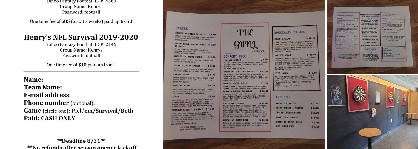 Henry's Bar & Grill Menu