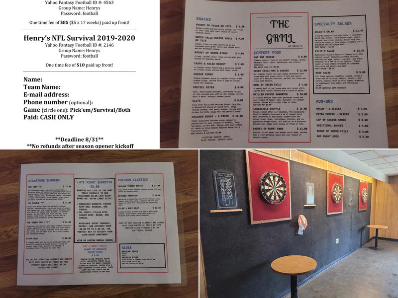 Henry's Bar & Grill Menu