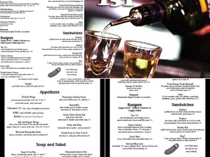 Sobo 151 Bar & Grill Menu