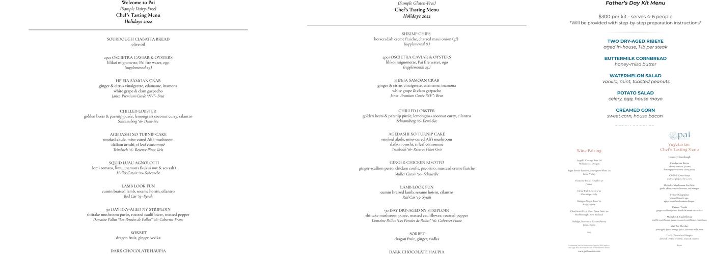 PAI Honolulu Menu