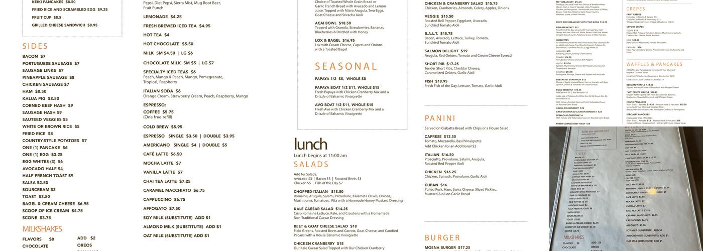 Moena Cafe Menu