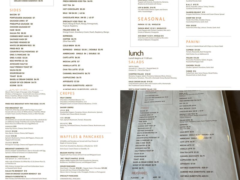 Moena Cafe Menu