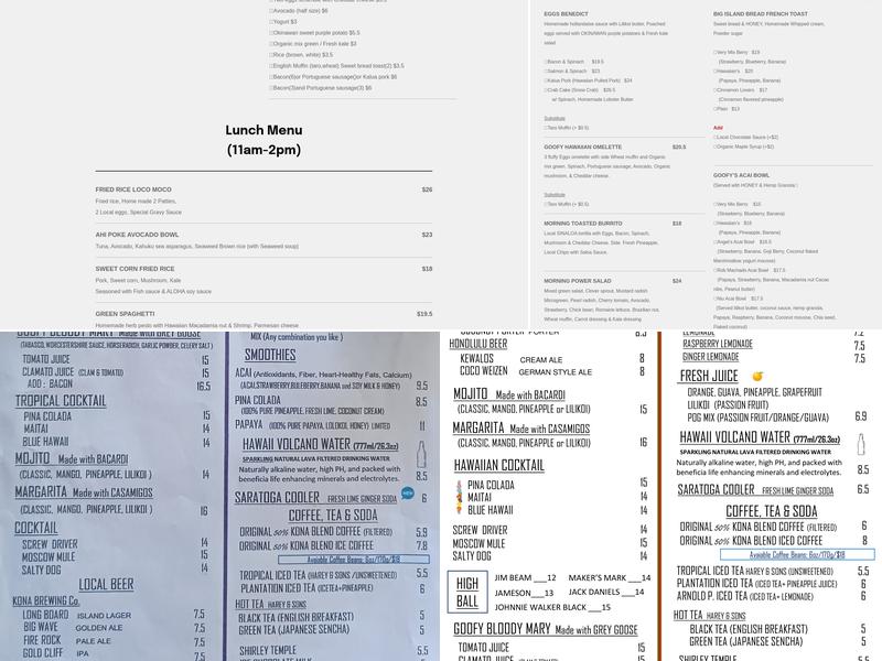 GOOFY Cafe & Dine Menu