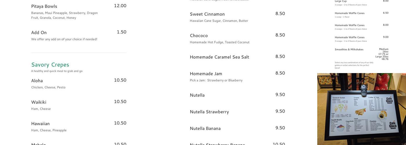 Café Glacé - Lewers Street Menu