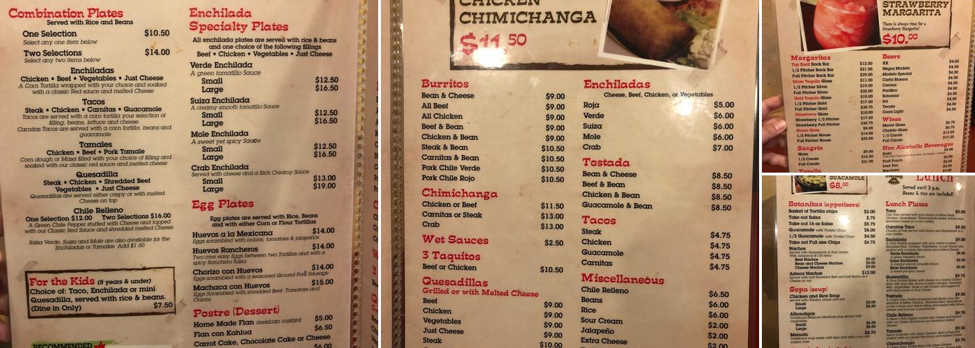 Azteca Mexican Restaurant Menu