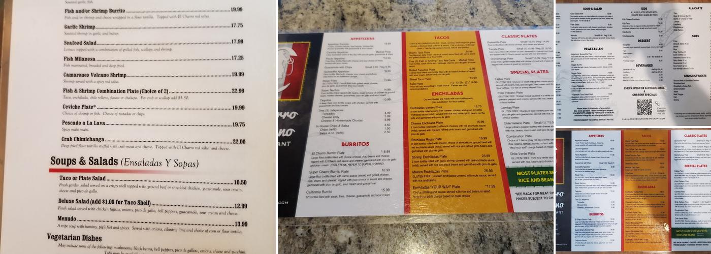 El Charro Mexicano Aiea Restaurant Menu