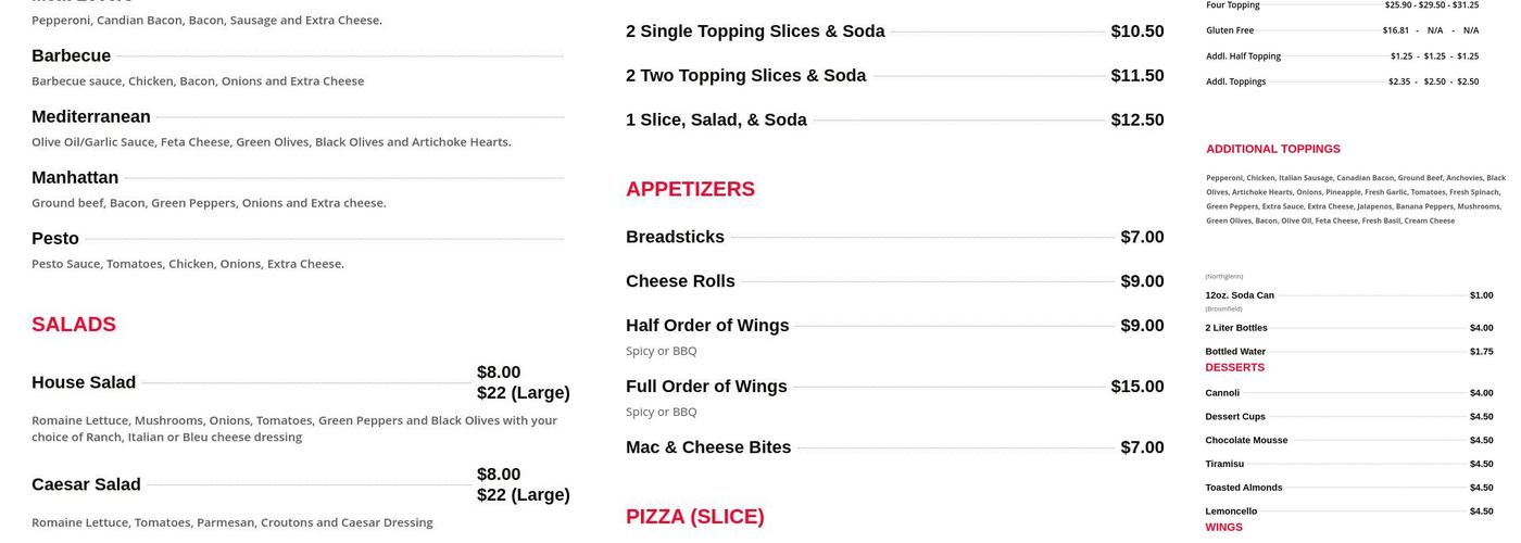 Abo's Pizza Menu