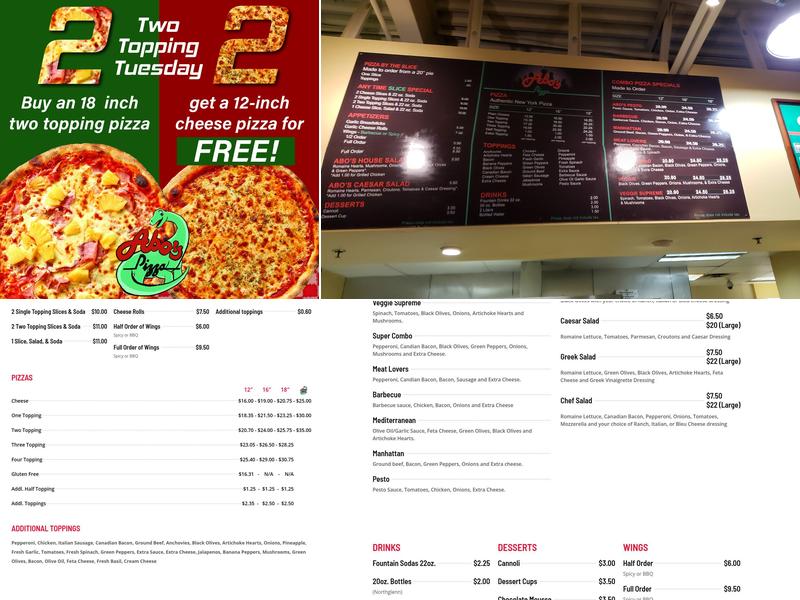 Abo's Pizza Menu
