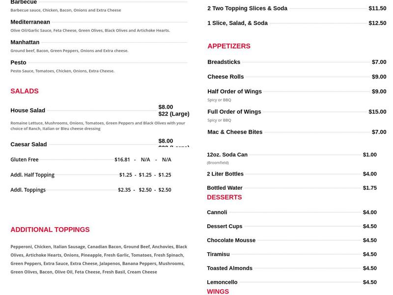 Abo's Pizza Menu