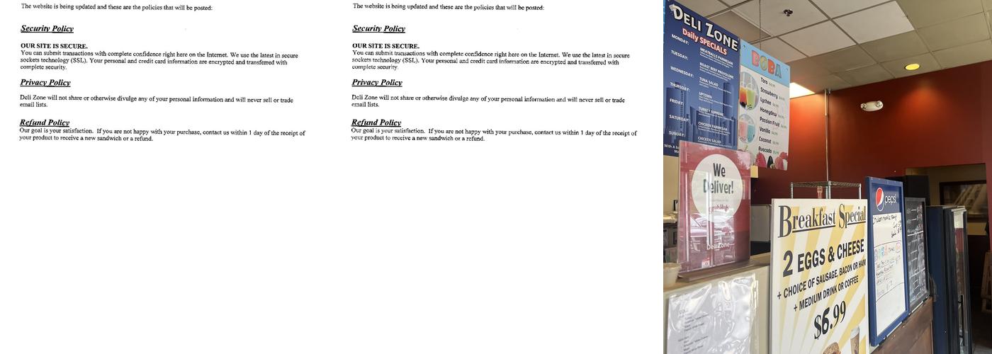 DELI ZONE DEPOT HILL Menu