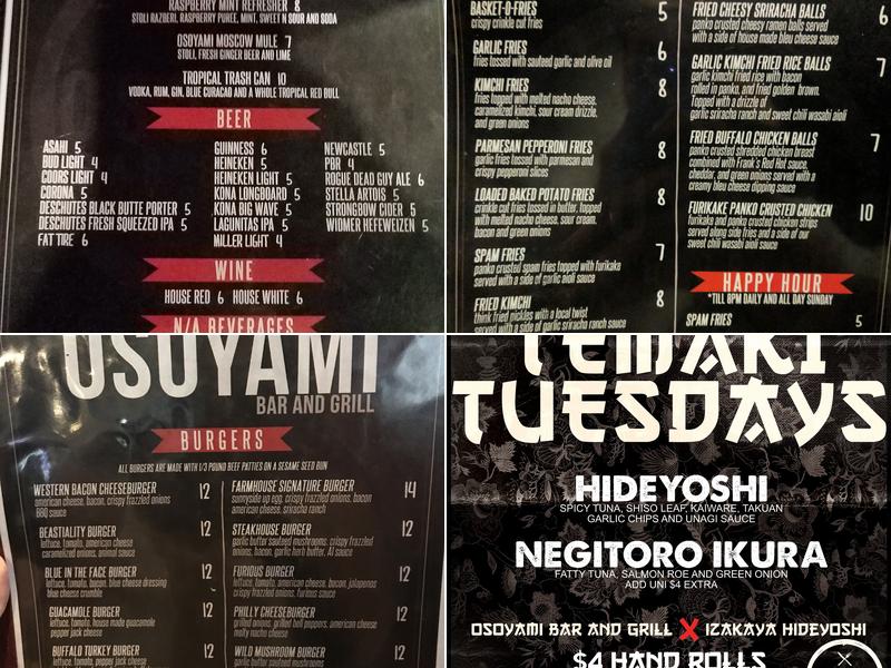 Osoyami Bar and Grill Menu