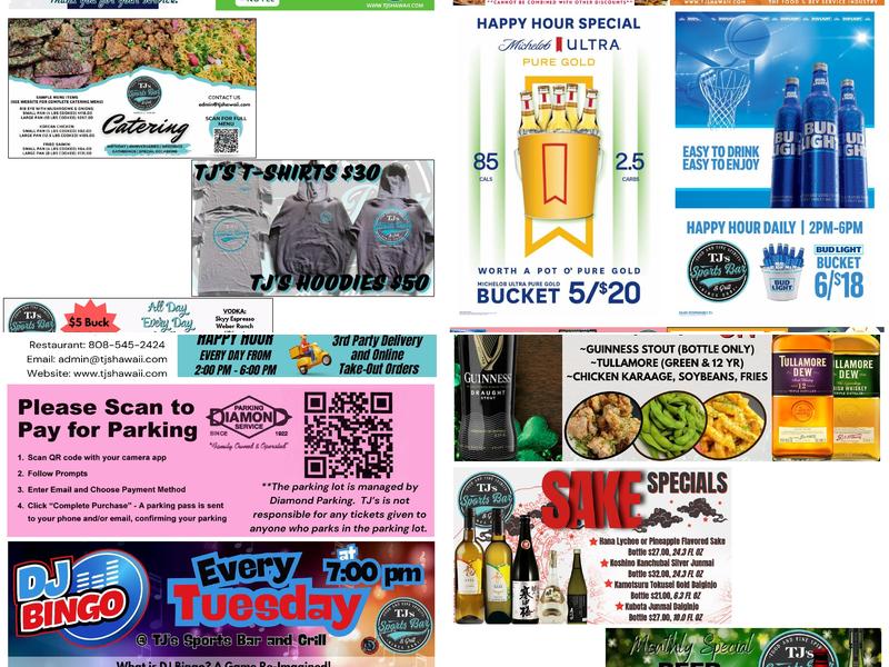 TJ's Sports Bar & Grill Menu