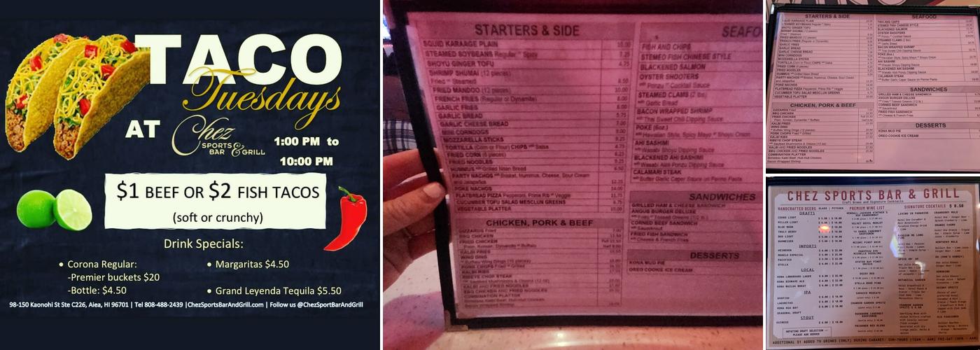 Chez Sports Bar & Grill Menu